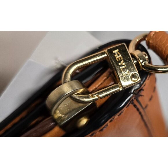 Vintage Tan Leather Crossbody Bag With Gold Accents & Turn-Lock Closure - Picture 12 of 12